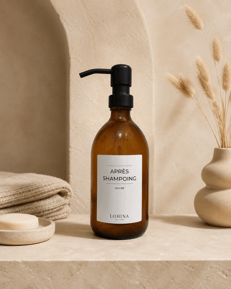 Distributeur en verre ambré pour produits de douche