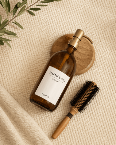 Flacon en verre pour shampoing avec pompe distributrice