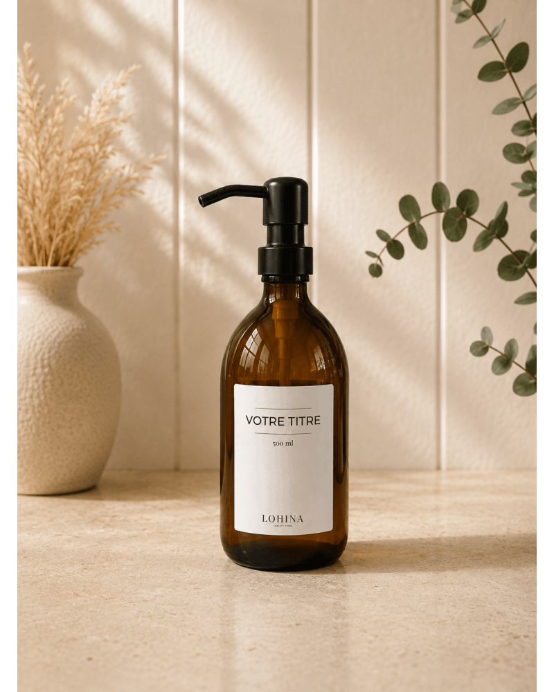 Distributeur en verre ambré personnalisé pour cuisine ou salle de bain